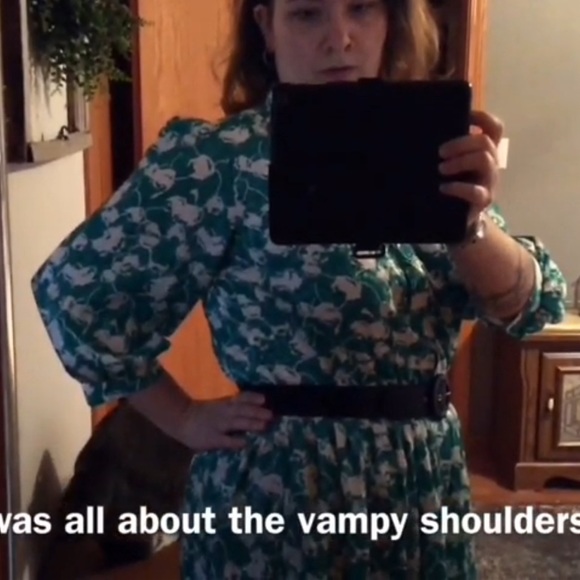 Vintage Green and White Floral Dress, Made in USA - Picture 13 of 14